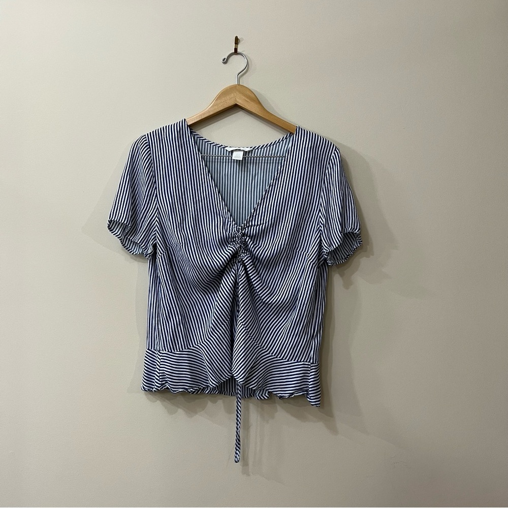 H&M Short Sleeves Top Blue and White Stripes Size 12
